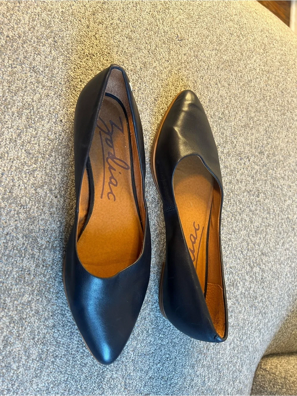 Vionic Black Pointed Leather Ballet Flats